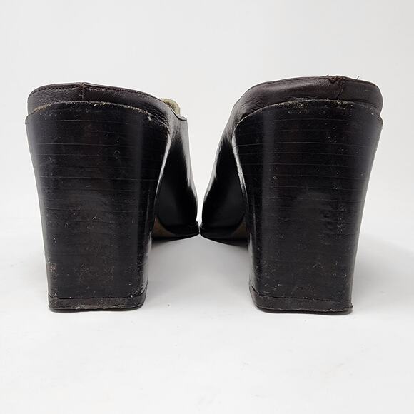 Donald J. Pliner Mules Women 7.5M ISA Brown Leather and Tan Fabric Block Heel - Picture 6 of 10